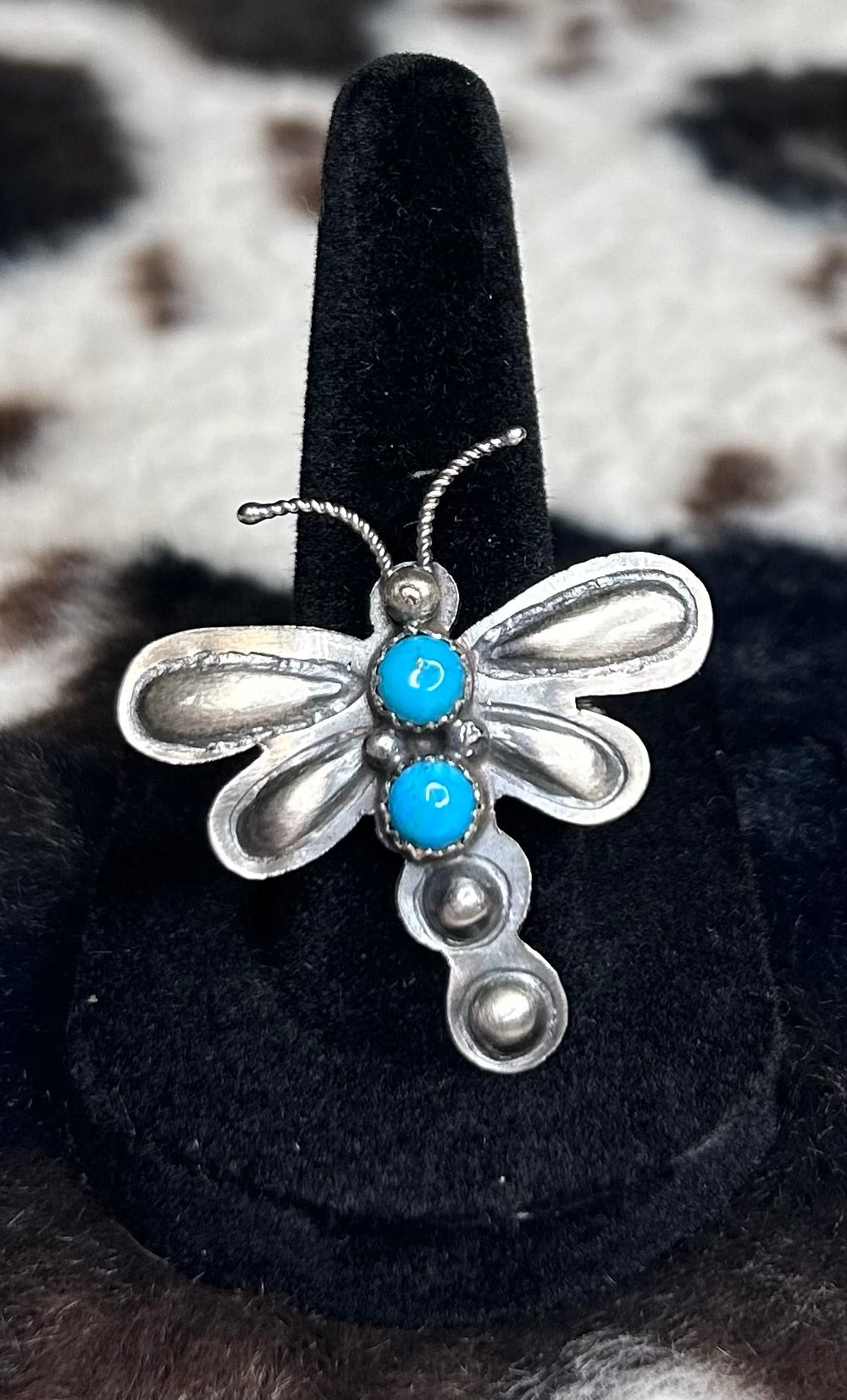 Navajo Handmade Turquoise Dragon Fly Ring Adjustable by Tim Yazzie