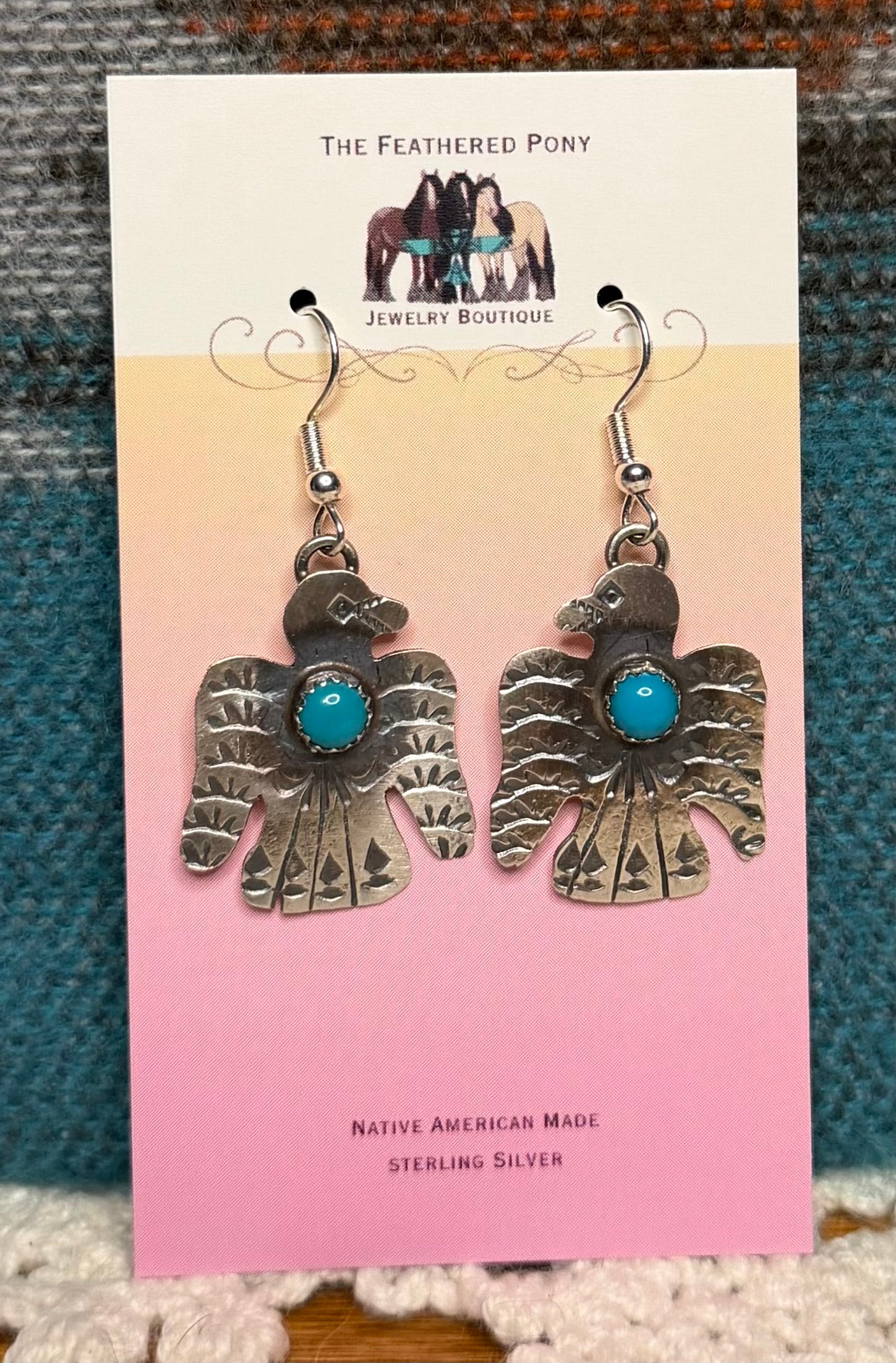 Navajo Handmade Kingman Turquoise Eagle Earrings by Gabriella Yazzie