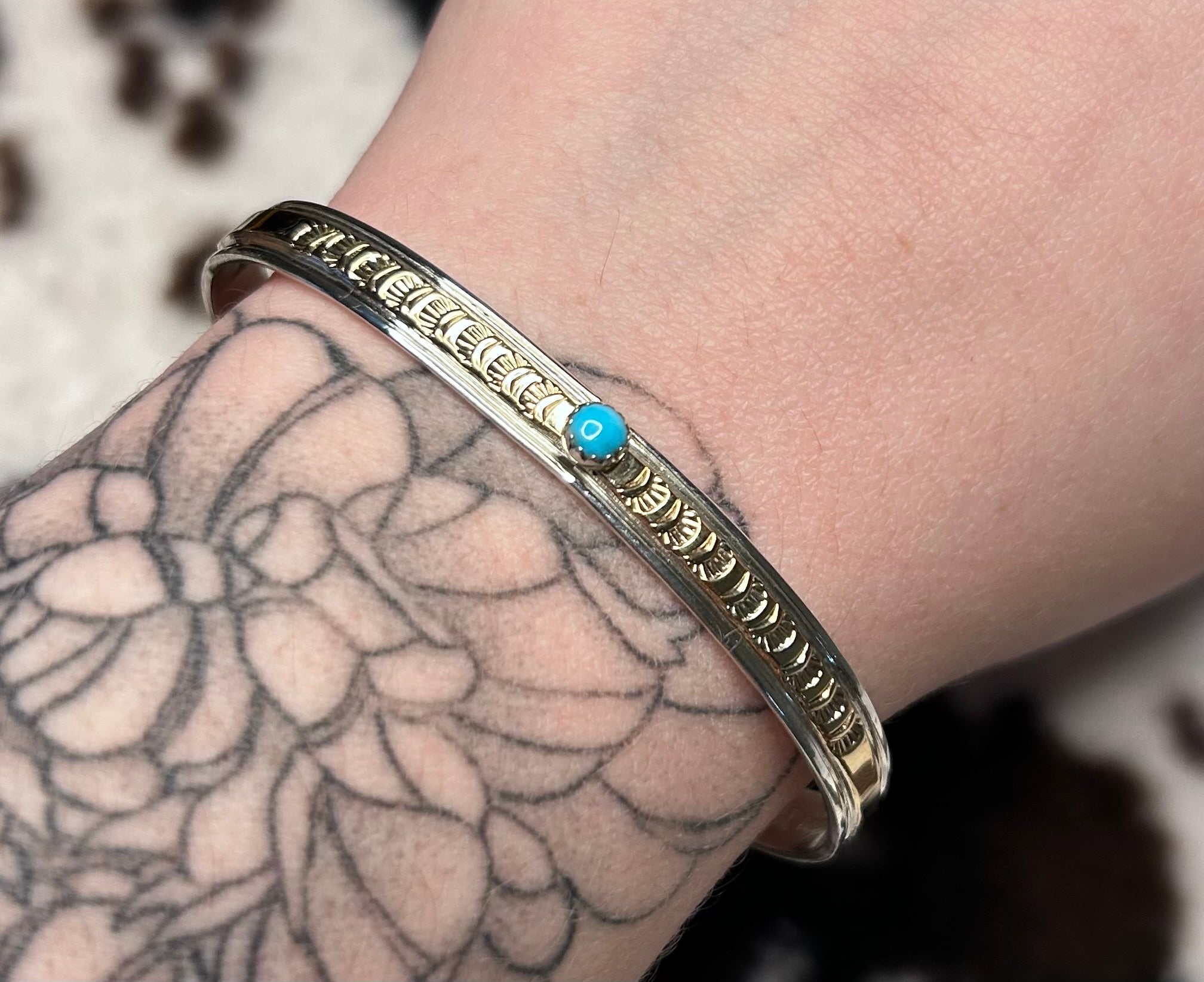 Navajo Handmade Turquoise and Gold-Filled
Sterling Bracelet by Juanita Pino