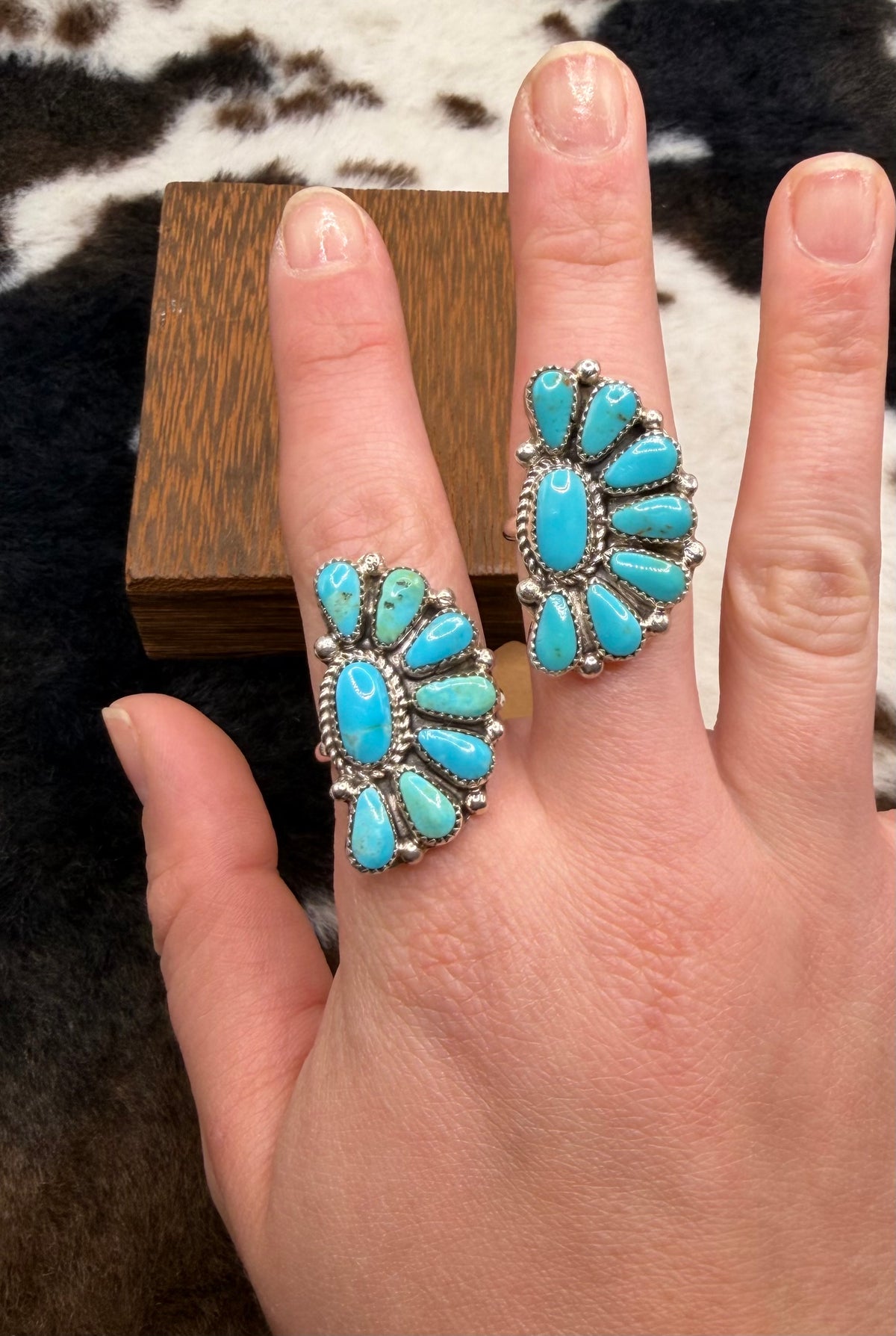 Zuni Handmade Kingman Half Cluster Adjustable Rings by Alicia Wilson