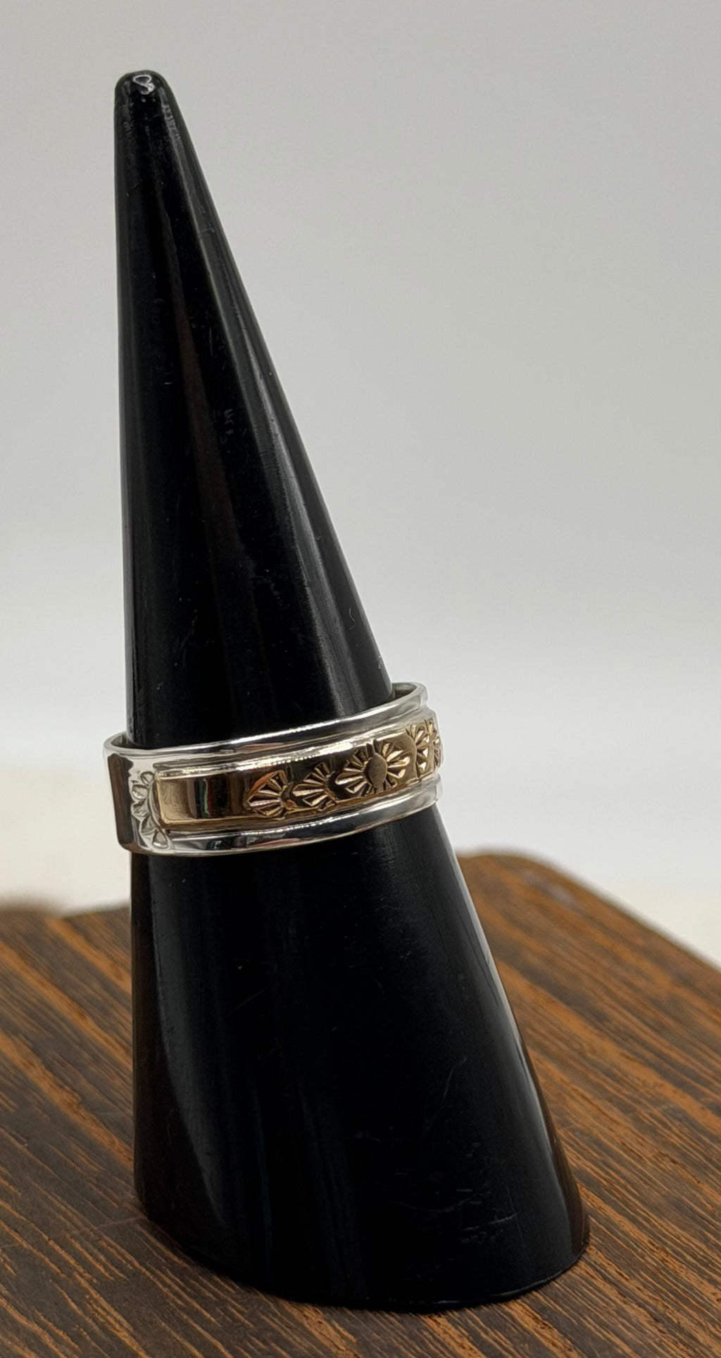 Navajo Handmade Sterling and 14k Gold Filled Ring by Juanita Pino size 7