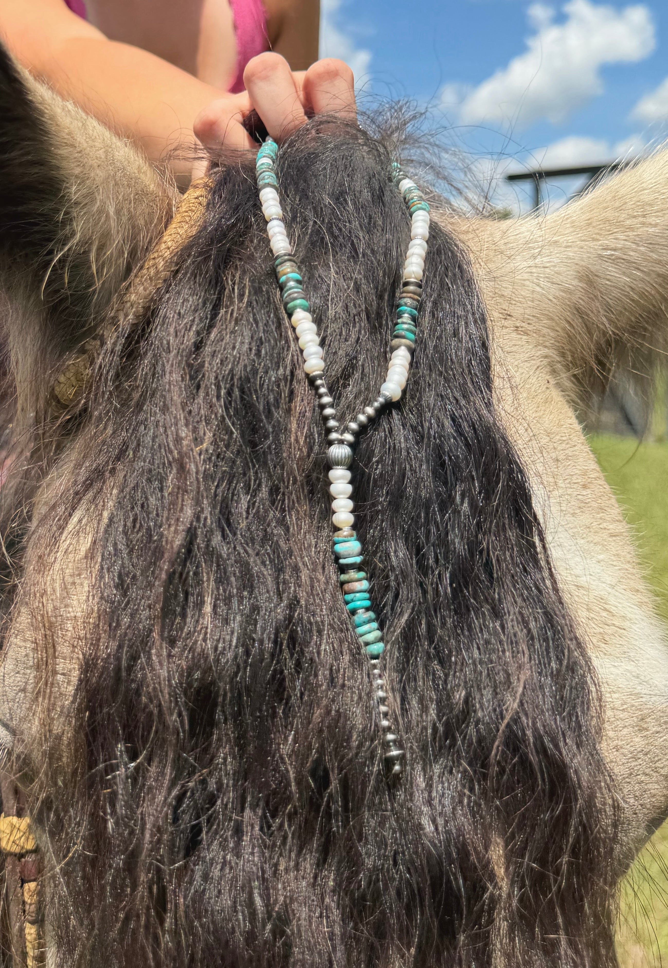 Machine Made Pearl and Turquoise Lariat Necklace