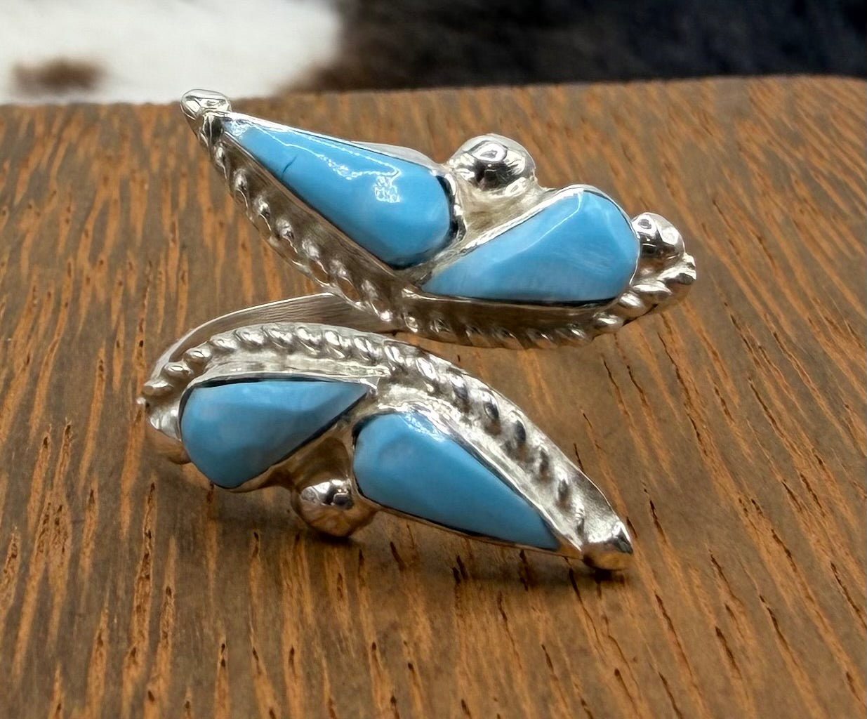 Zuni Made Turquoise Adjustable Butterfly Ring by Joann Cooeyate