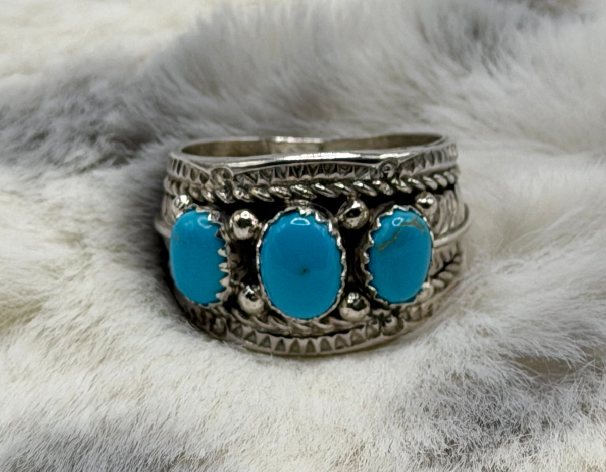 Navajo Made Sleeping Beauty Wide Band Ring by Betty Begay size 9.5