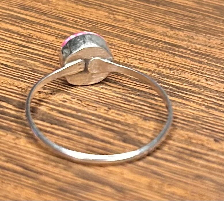 Zuni Handmade Round Pink Opal Ring by Richard and Trista Siow.