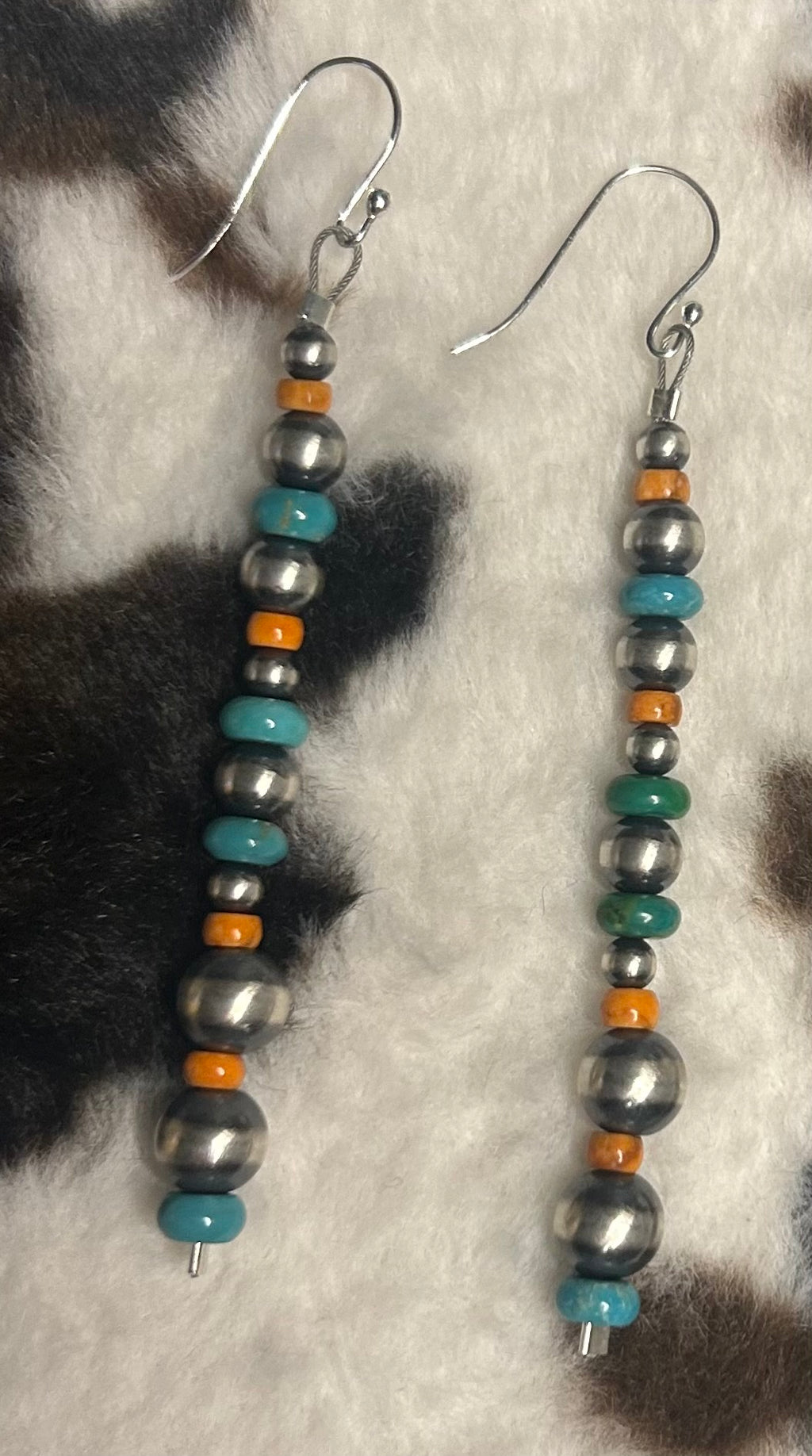 Sterling Silver Machine Made Pearl Turquoise and Spiny Oyster Earrings