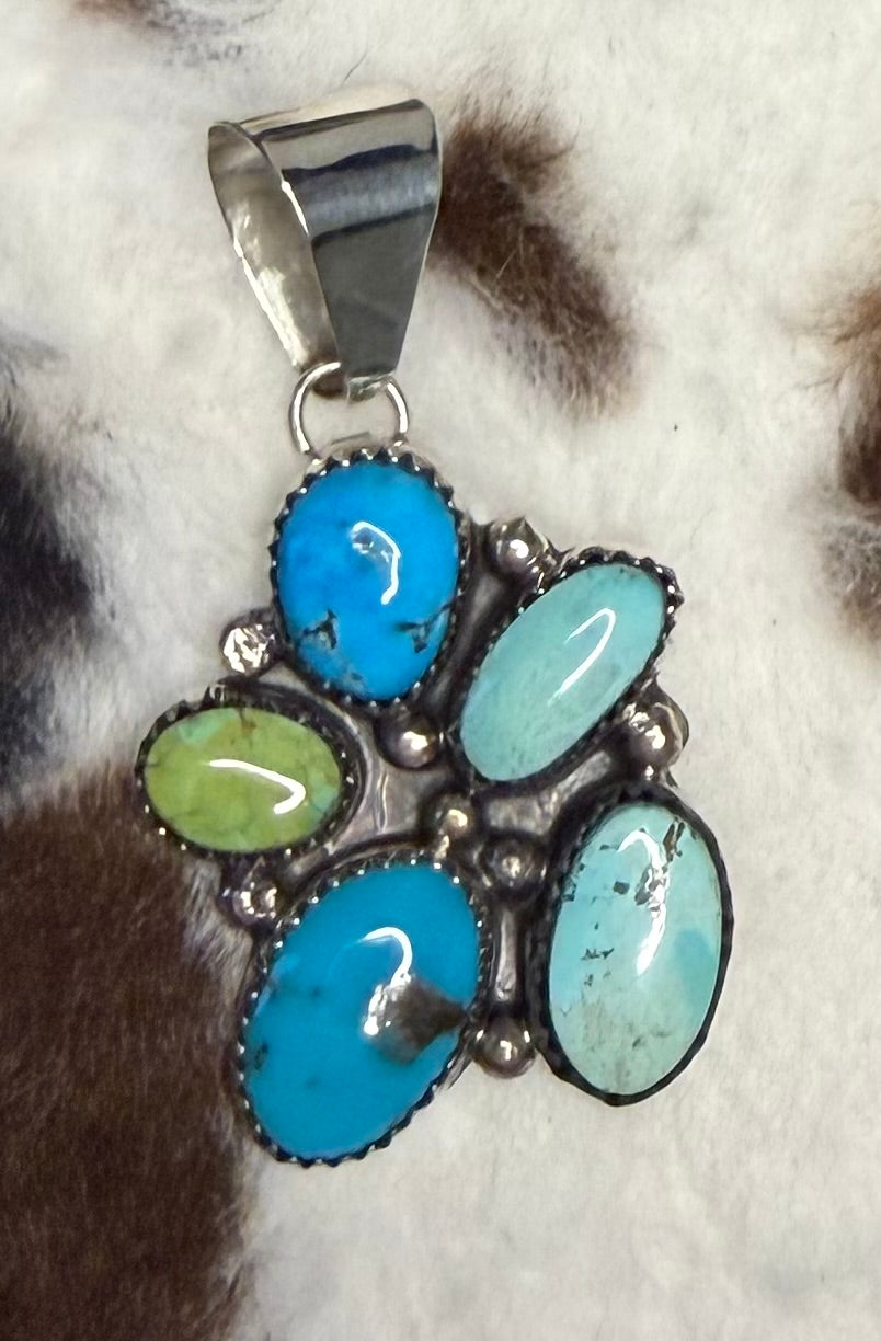 Navajo Handmade Turquoise Cluster Pendant by Marcus Gishal