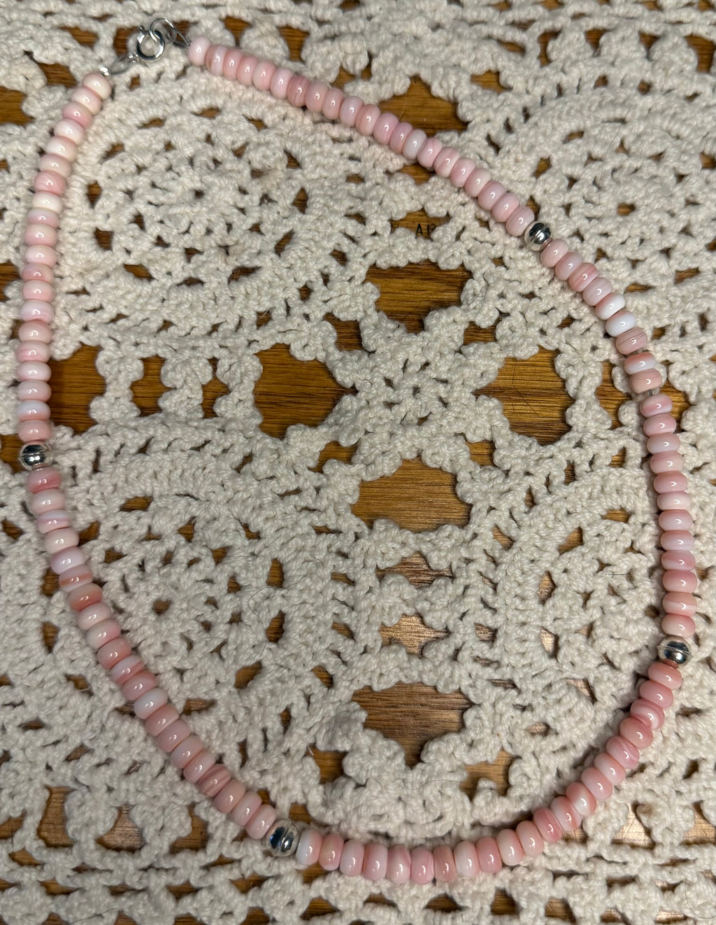 Navajo Made Pink Conch and Seamed Pearl Beaded Necklace 6mm 18” by Gerald Benally