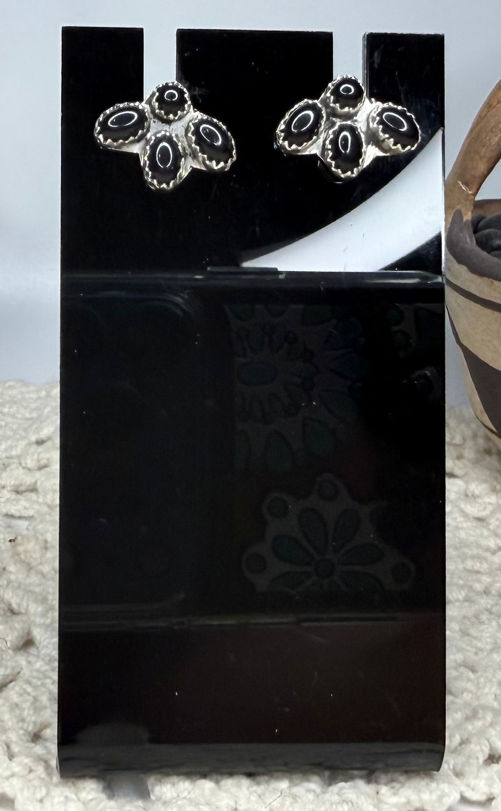 Navajo Handmade Black Onyx Half Cluster Earrings by Maxine Ramirez