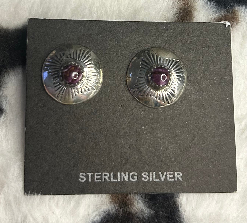 Navajo Handmade Purple Spiny Oyster Shell earrings by Lawrence Begay