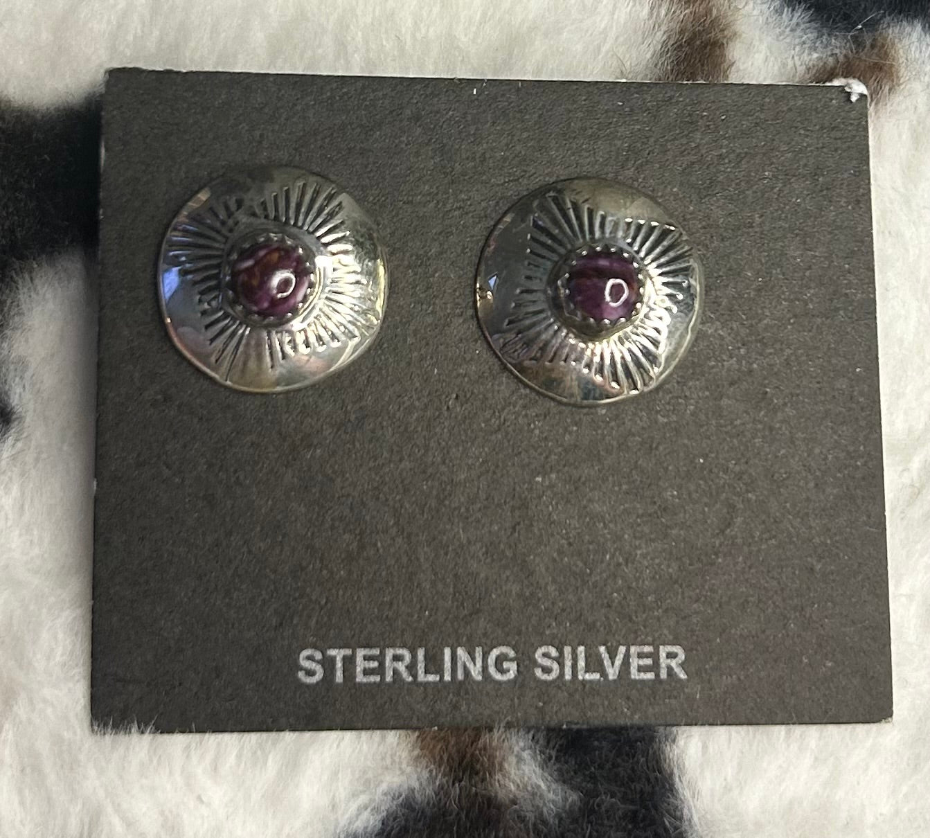 Navajo Handmade Purple Spiny Oyster Shell earrings by Lawrence Begay