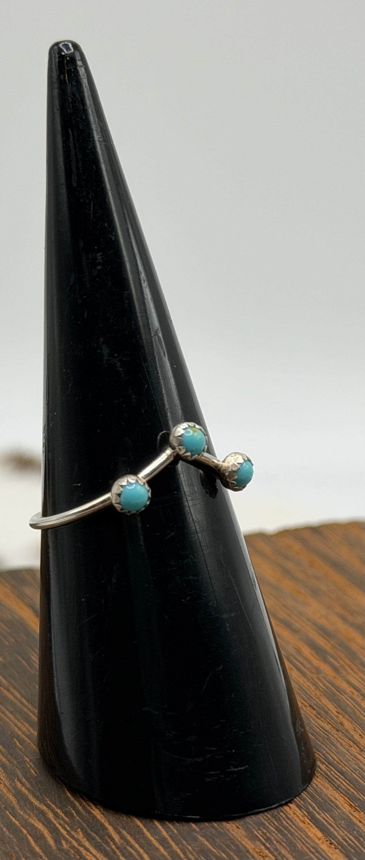 Navajo Handmade 3mm Turquoise V RIngs by Dorthy Yazzie