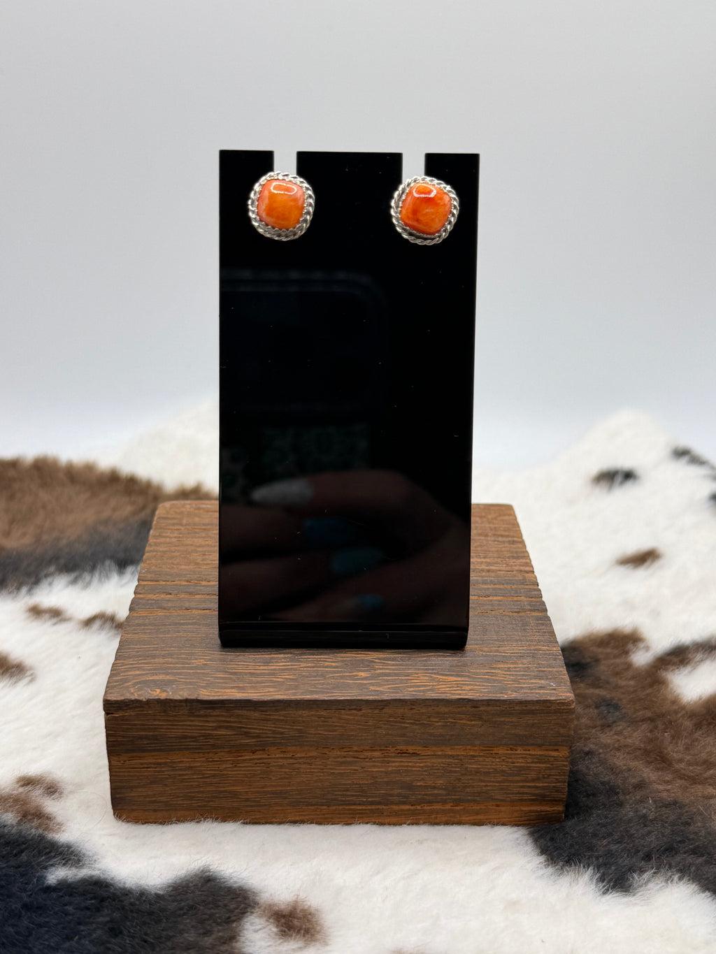 Navajo Made Orange Spiny Oyster Shell Studs by Annabelle Lantana