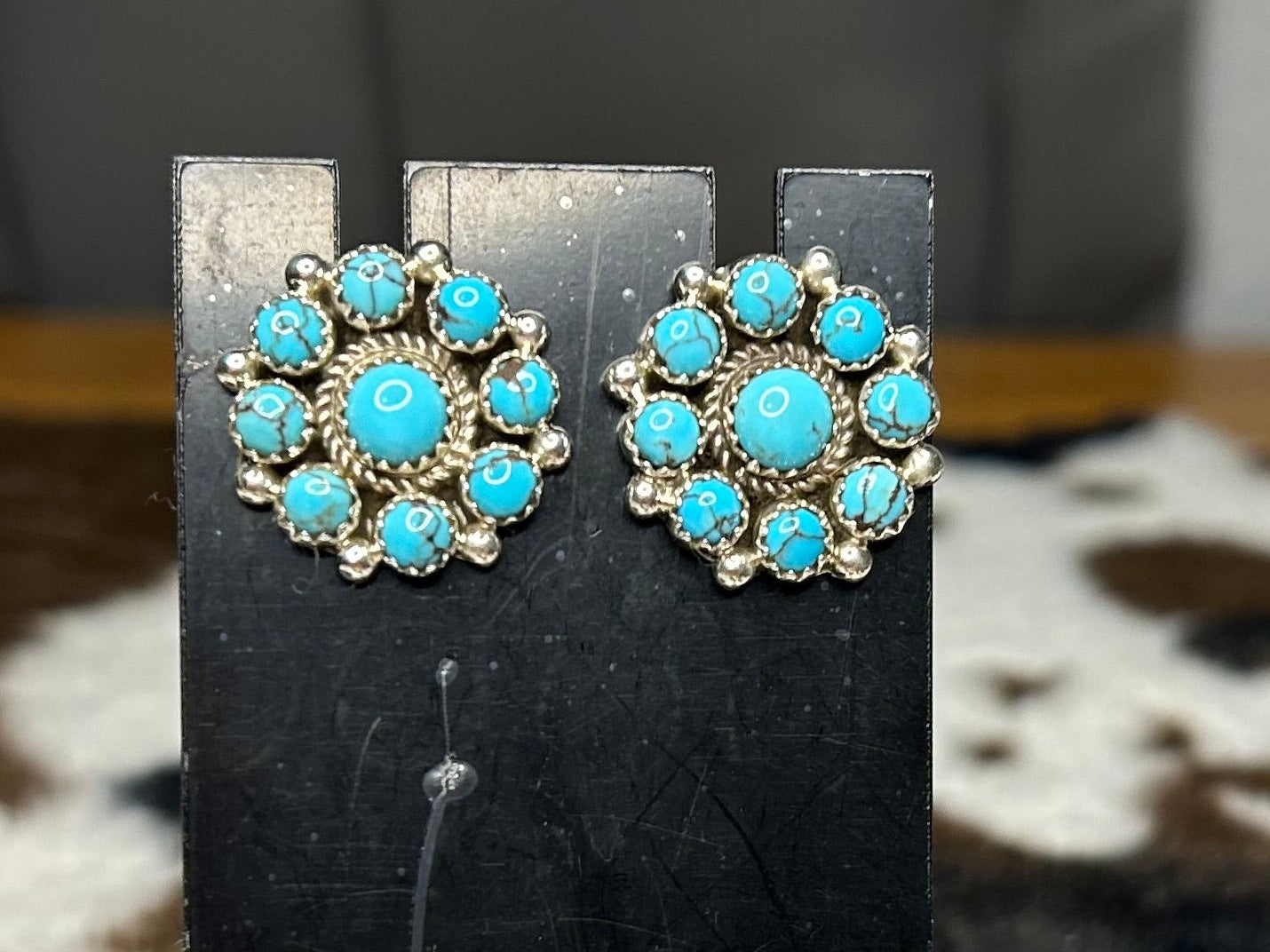 Navajo Handmade Egyptian Turquoise Cluster Earrings Yazzie