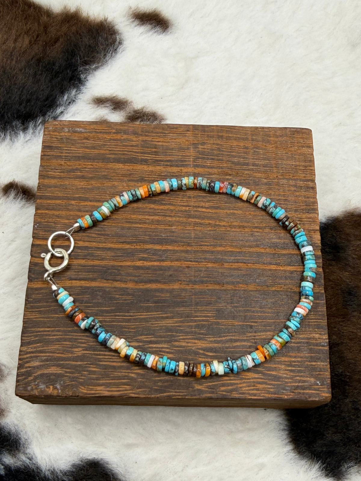 Navajo Made Turquoise and Oyster Shell Heishi Bracelet by Valarie Johnson