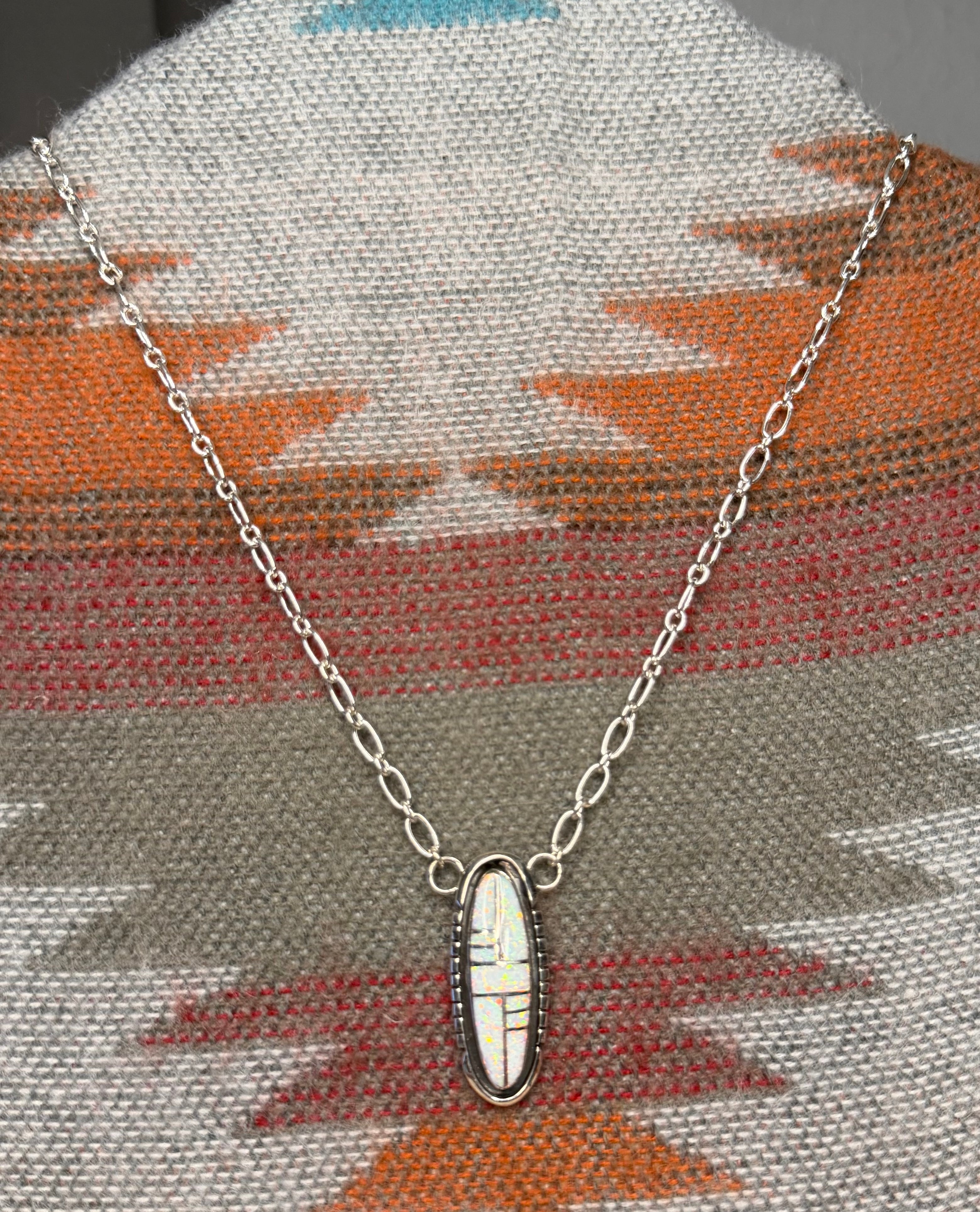 Navajo Made Opal Inlay Necklace By Edward Johnson 20”