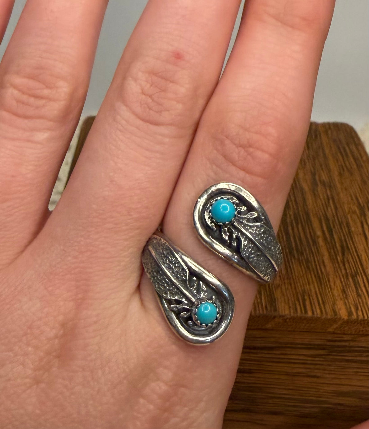 Navajo Handmade Kingman Turquoise Adjustable Ring by Kenny Lonjose