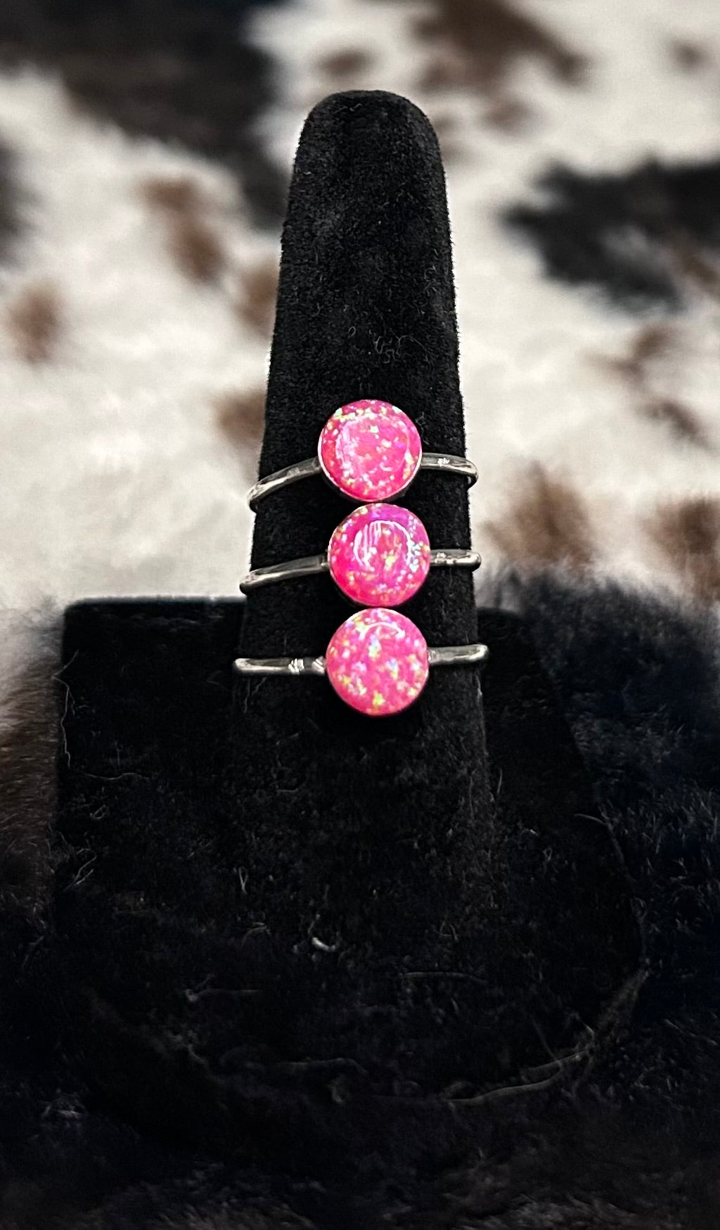 Zuni Handmade Round Pink Opal Ring by Richard and Trista Siow.