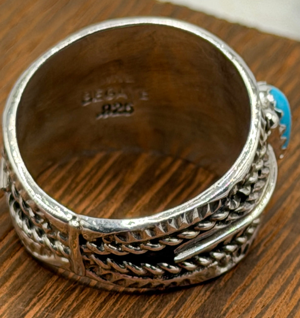 Navajo Made Sleeping Beauty Wide Band Ring by Betty Begay size 9.5