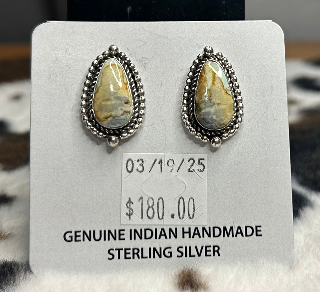 Navajo Handmade New Lander Variscite Stud Earrings by Albert Dawes