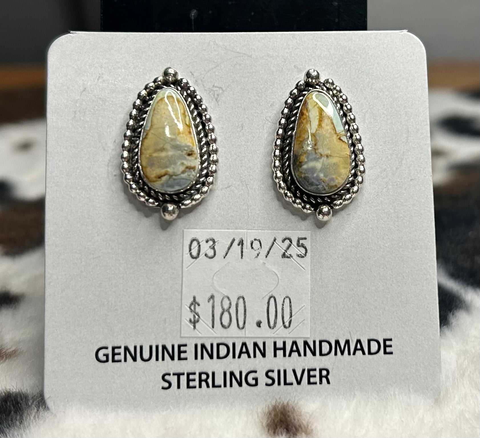 Navajo Handmade New Lander Variscite Stud Earrings by Albert Dawes