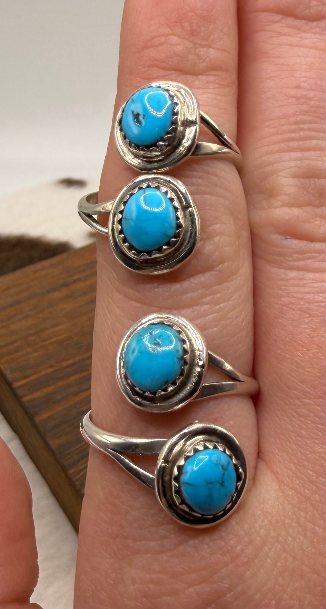 Navajo Handmade 2 stone Kingman adjustable rings by Letricia Largo