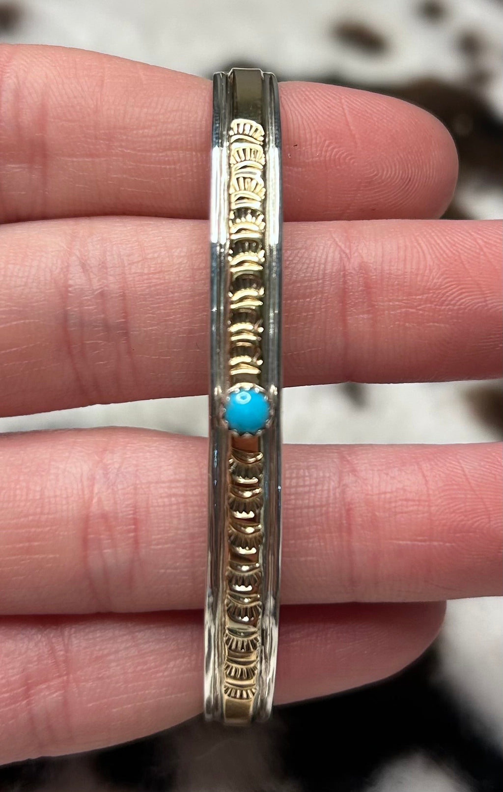 Navajo Handmade Turquoise and Gold-Filled
Sterling Bracelet by Juanita Pino