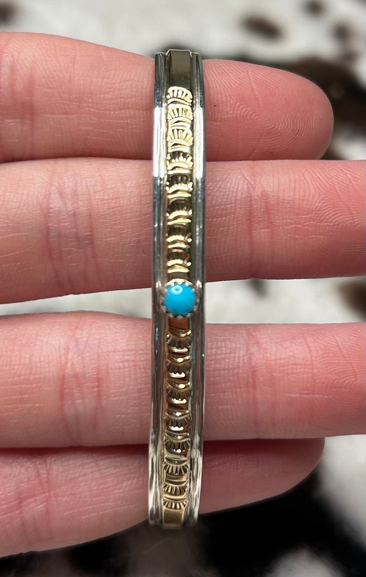 Navajo Handmade Turquoise and Gold-Filled
Sterling Bracelet by Juanita Pino