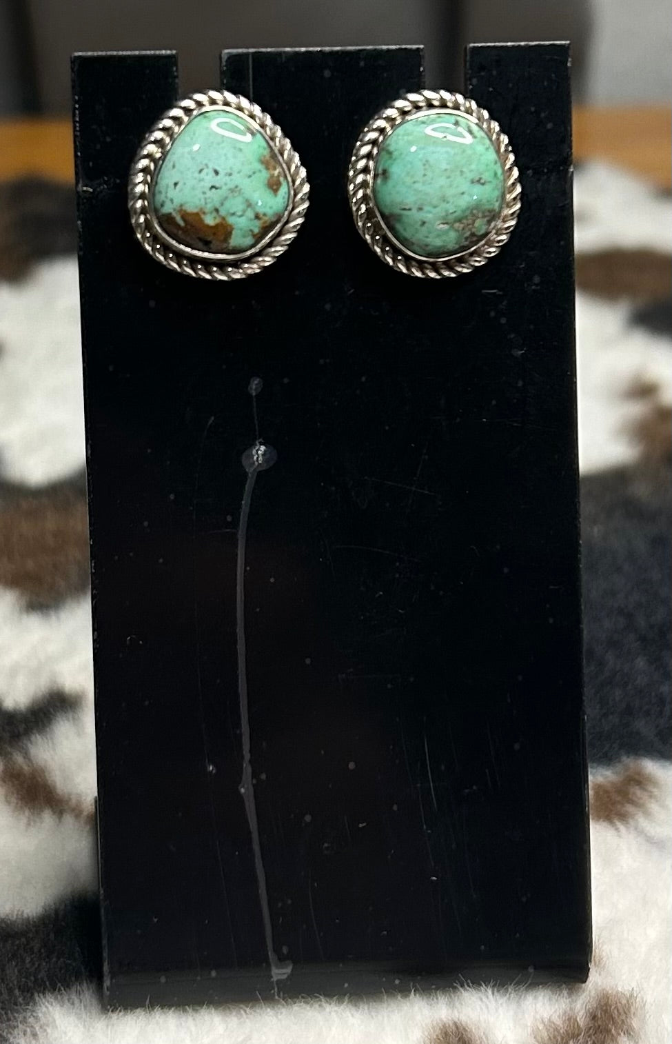 Native Made New Lander Variscite Stud Earrings