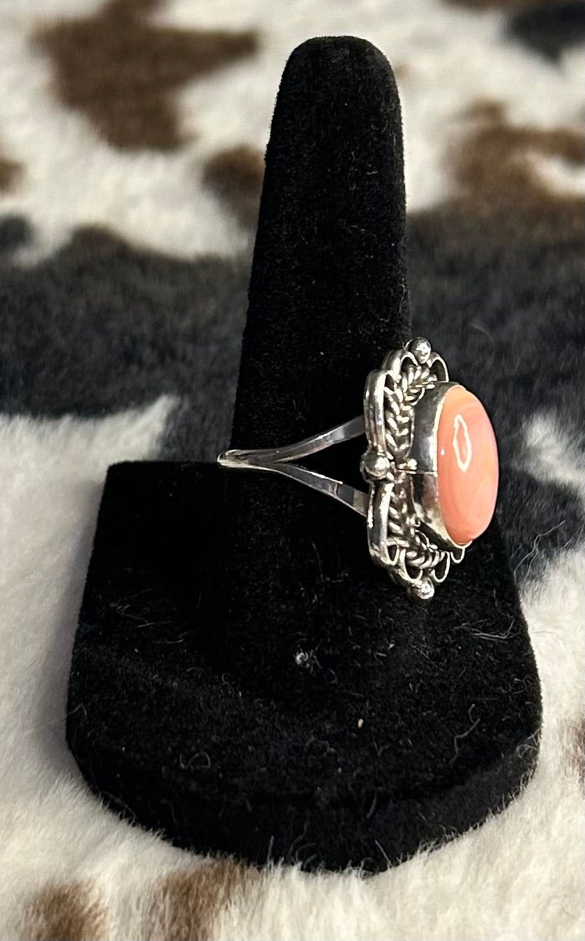 Navajo Handmade Pink Conch Ring Size 7 By Vanessa Begay