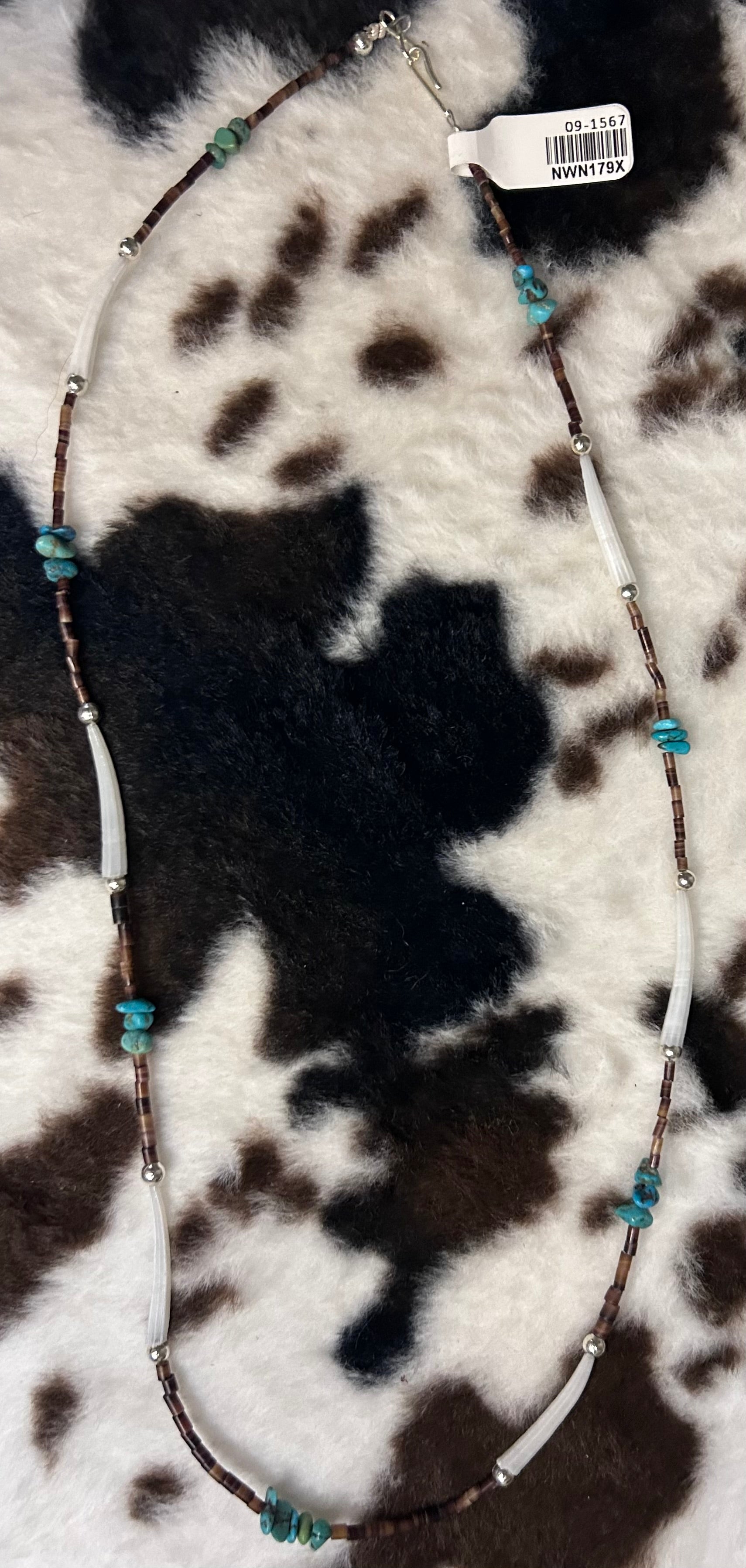 Turquoise, Heishi and Dentalium Necklace by Naomi Garcia