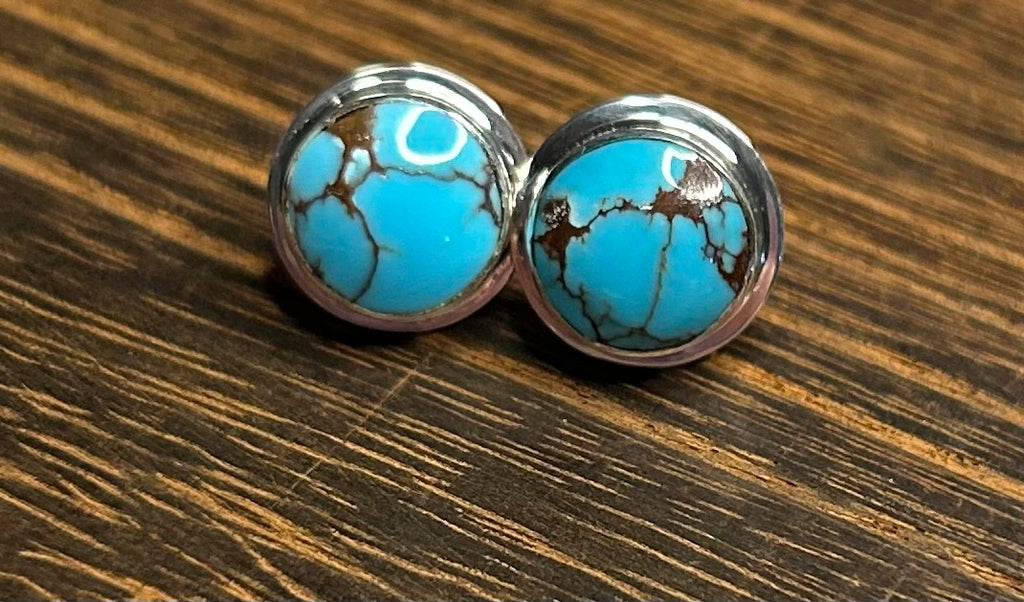 Native Made Egyptian Turquoise Stud Earrings Stamped Martinez