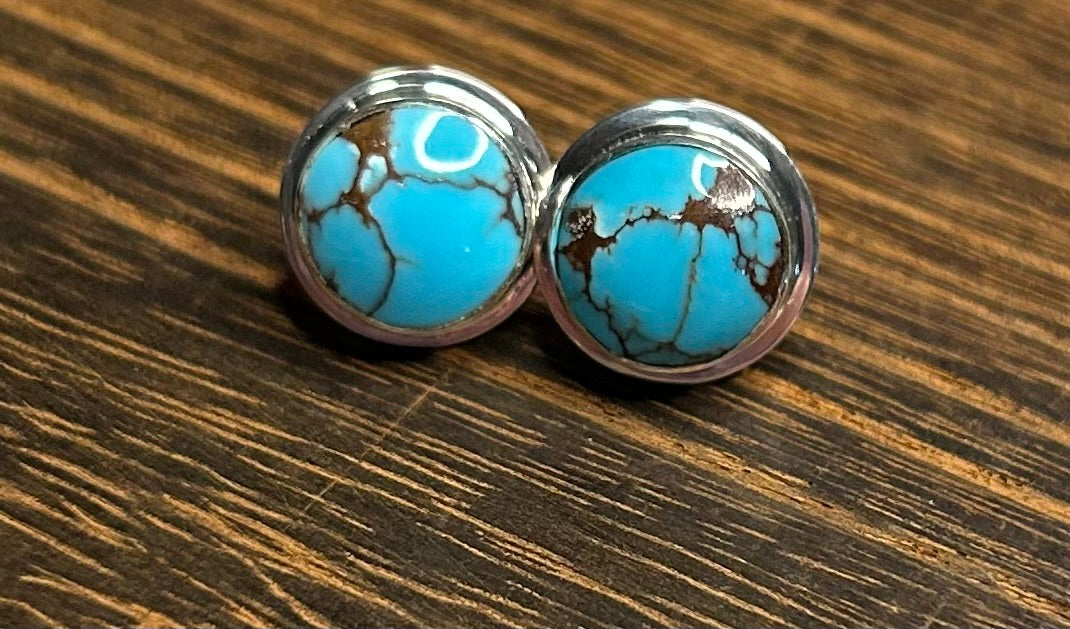 Native Made Egyptian Turquoise Stud Earrings Stamped Martinez