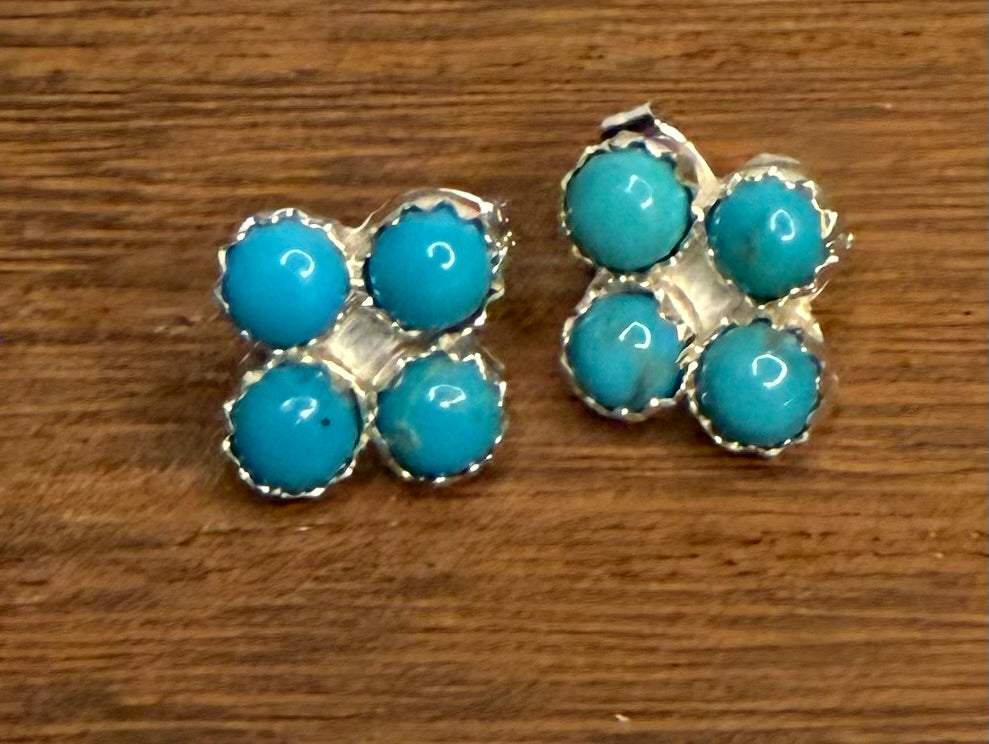 Navajo Handmade Kingman Turquoise Earrings by Janice Spencer