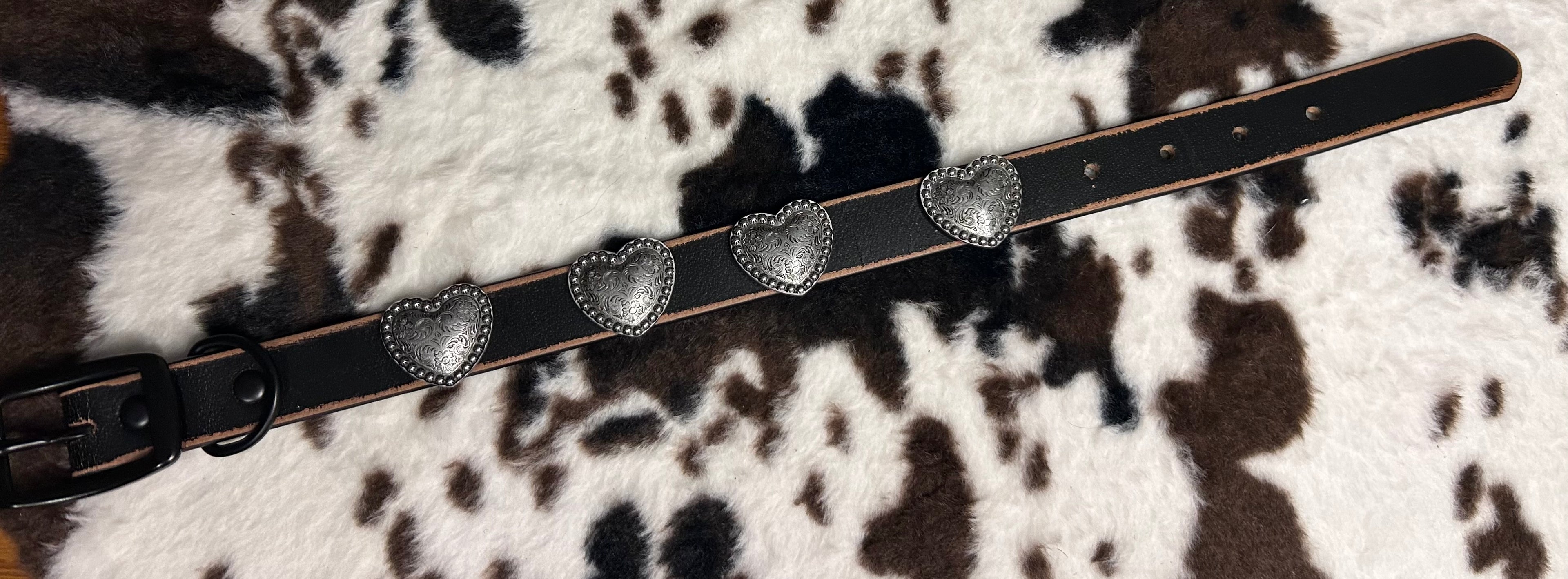 Genuine Distressed Leather Dog Collar with Heart Conchos