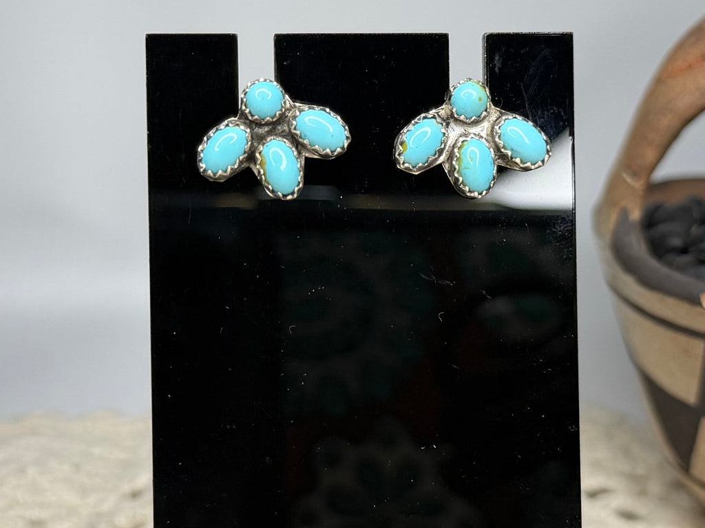 Navajo Handmade Kingman Half Cluster Earrings by Maxine Ramirez