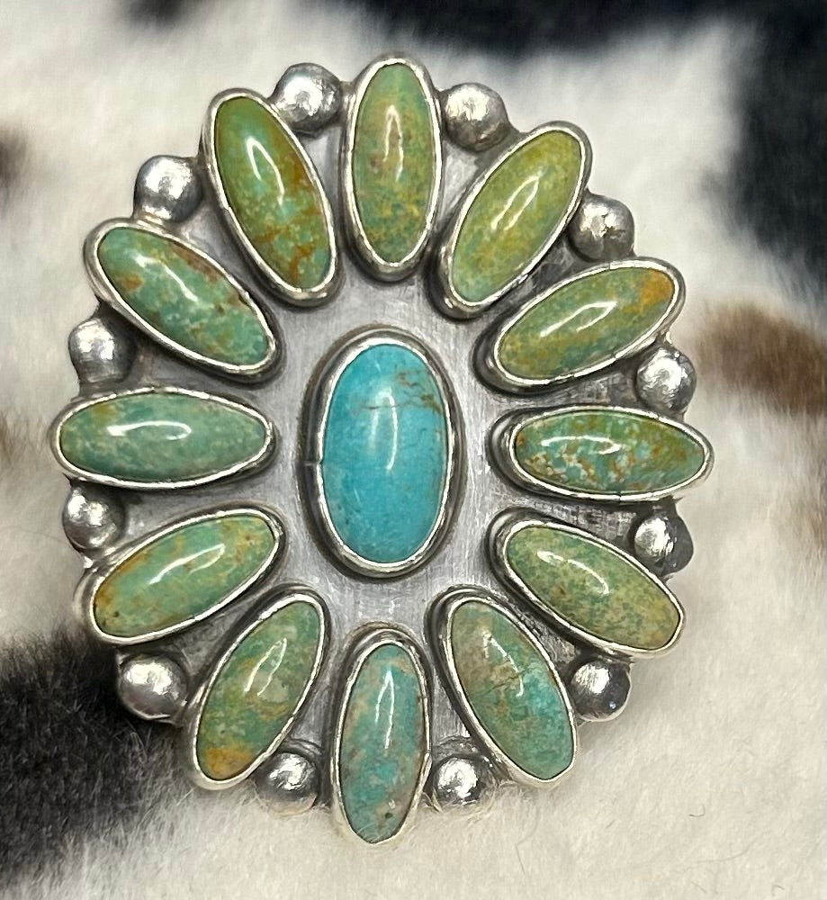 Navajo Handmade Tyrone Turquoise Ring Size 7 by Melvin Perry