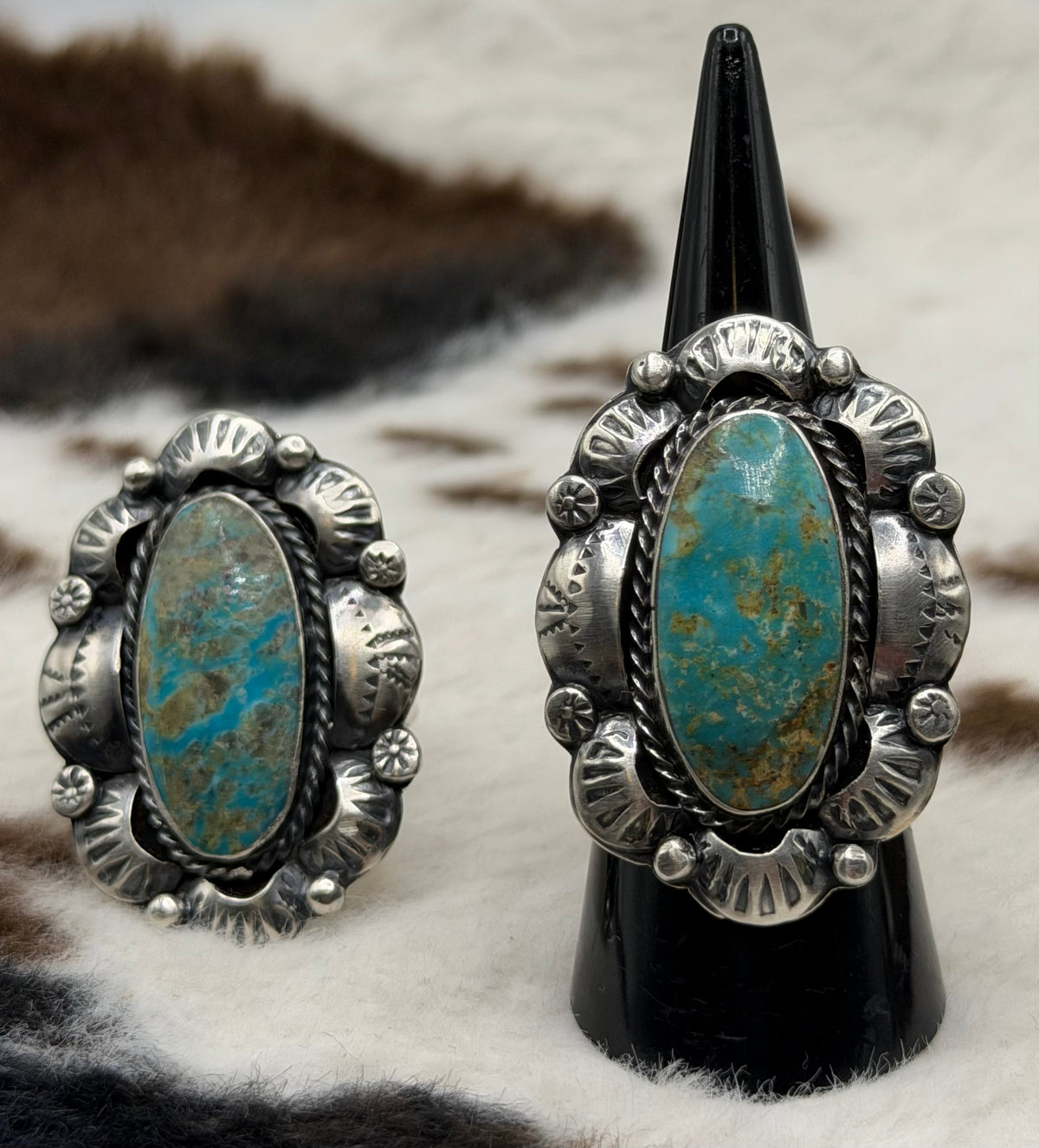 Navajo Handmade Kingman Ridge Turquoise Rings by Kree Blanchard