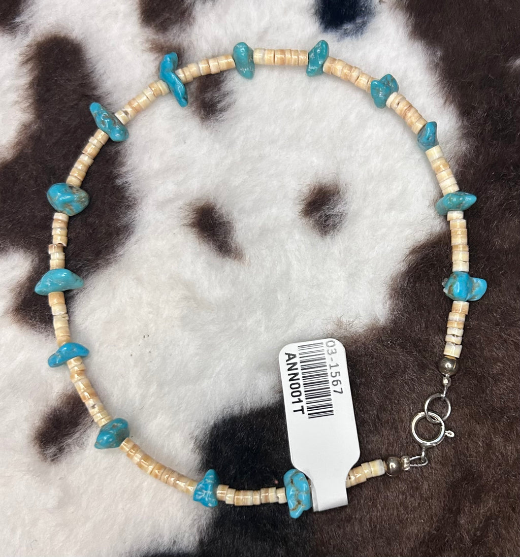 Turquoise and Heishi Ankle or Wrist Bracelet by Naomi Garcia