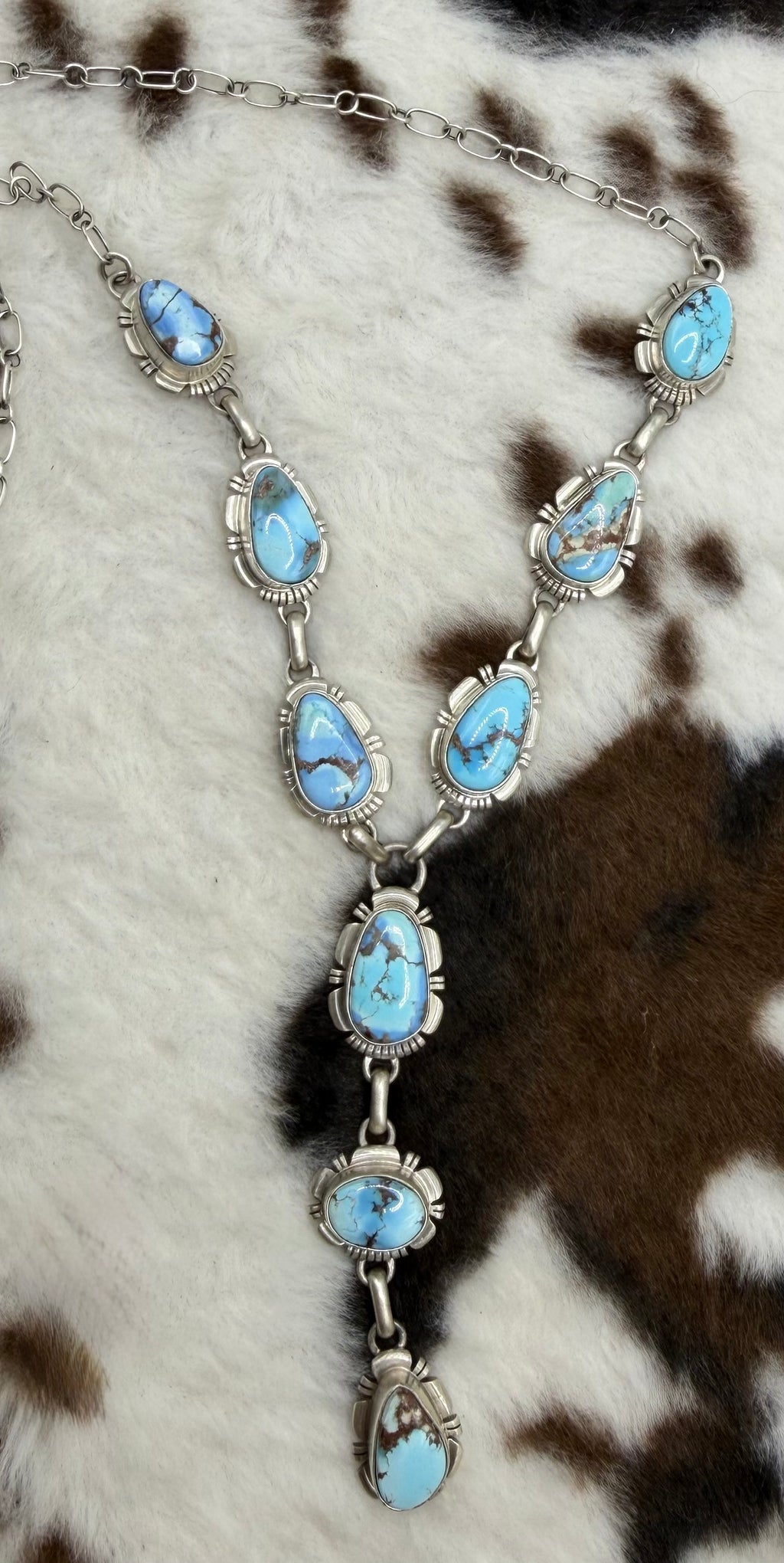 Navajo Handmade Golden Hills Lariat and Earring set by Larry M Yazzie