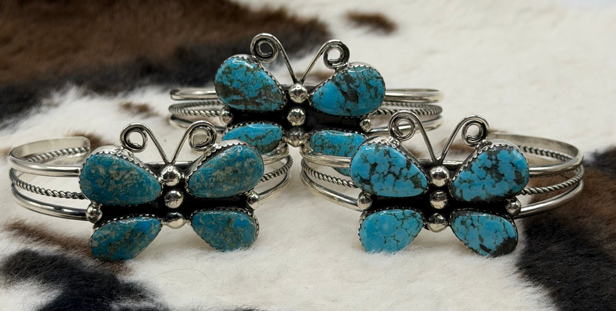 Navajo Made Arizona Mountain Turquoise Butterfly Cuff Bracelet by Jeanette Yazzie