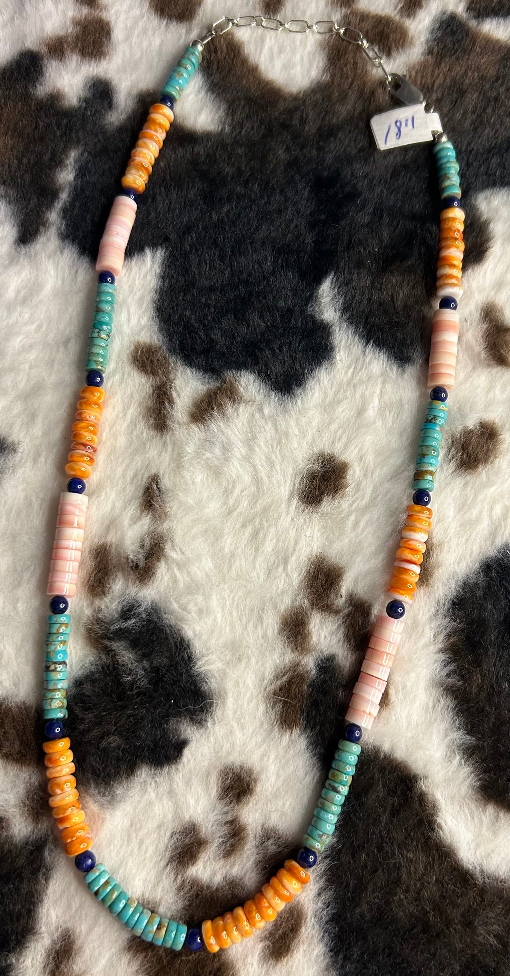 Pink conch, Oyster Shell, Turquoise Beaded necklace 18” on a 2 inch extender
