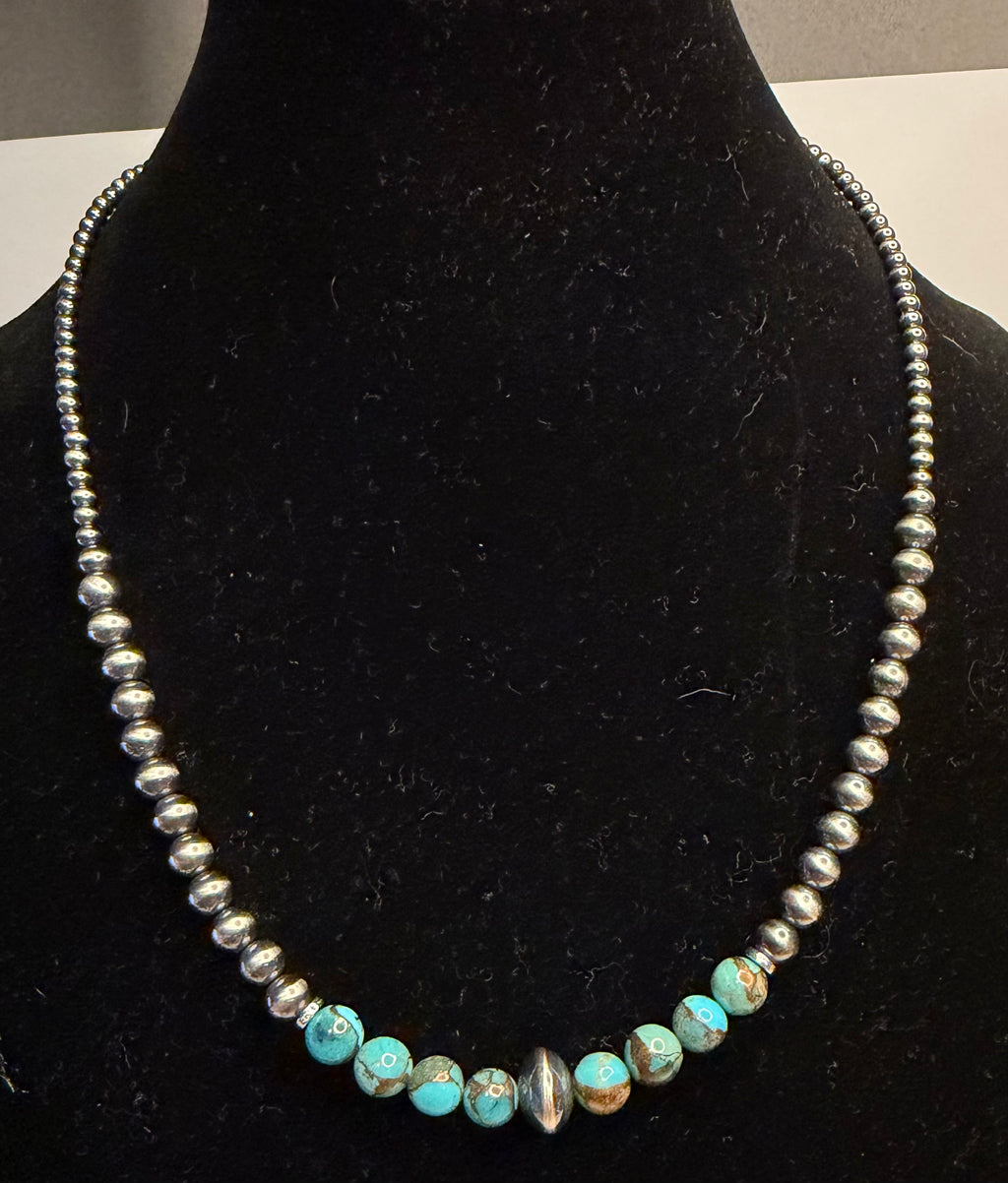 Kingman Turquoise Machine Made Pearls Necklace