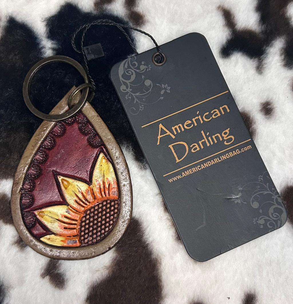 American Darling hand tooled leather keychain