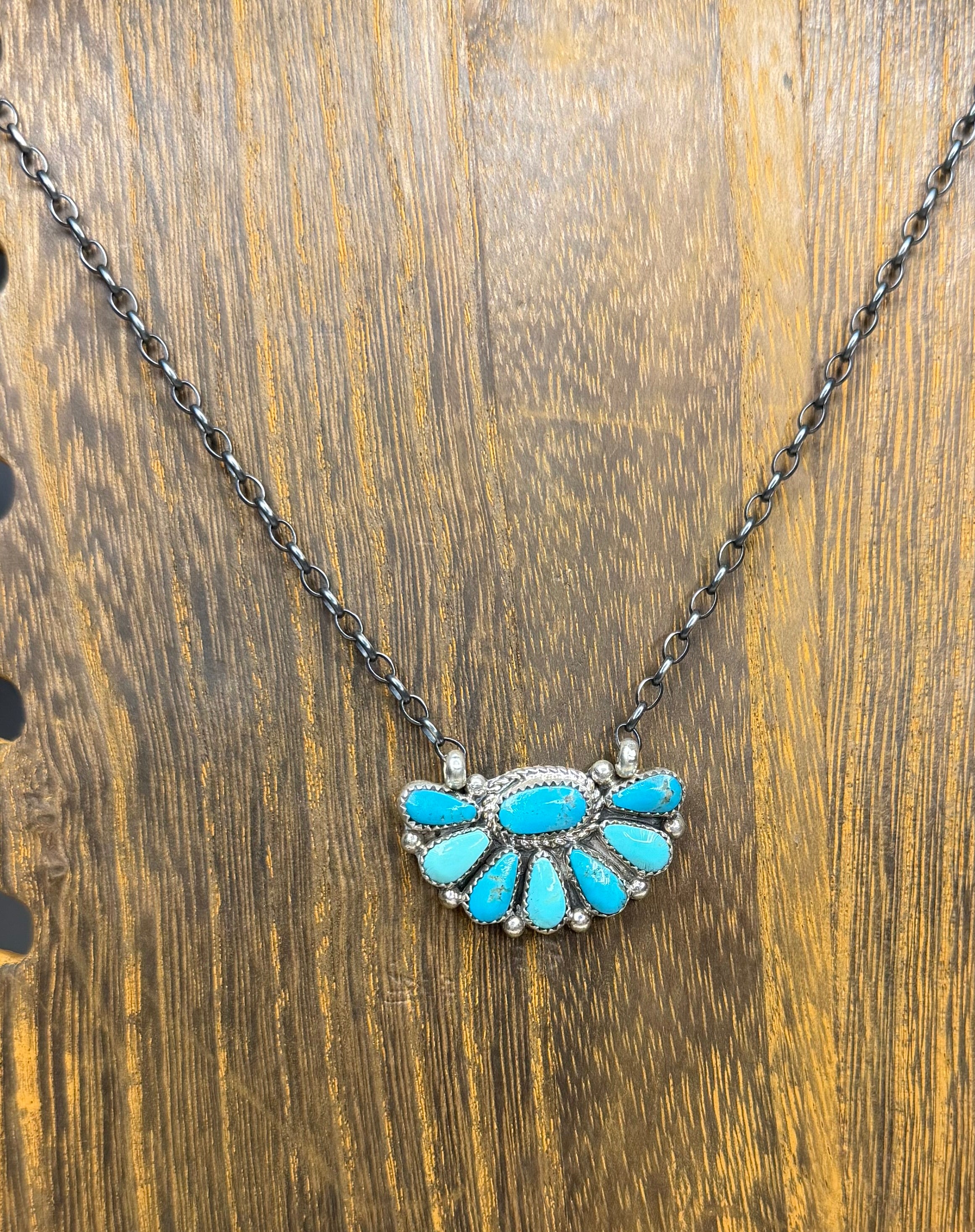 Zuni Handmade Kingman Turquoise Half Cluster Necklace by Alicia Wilson