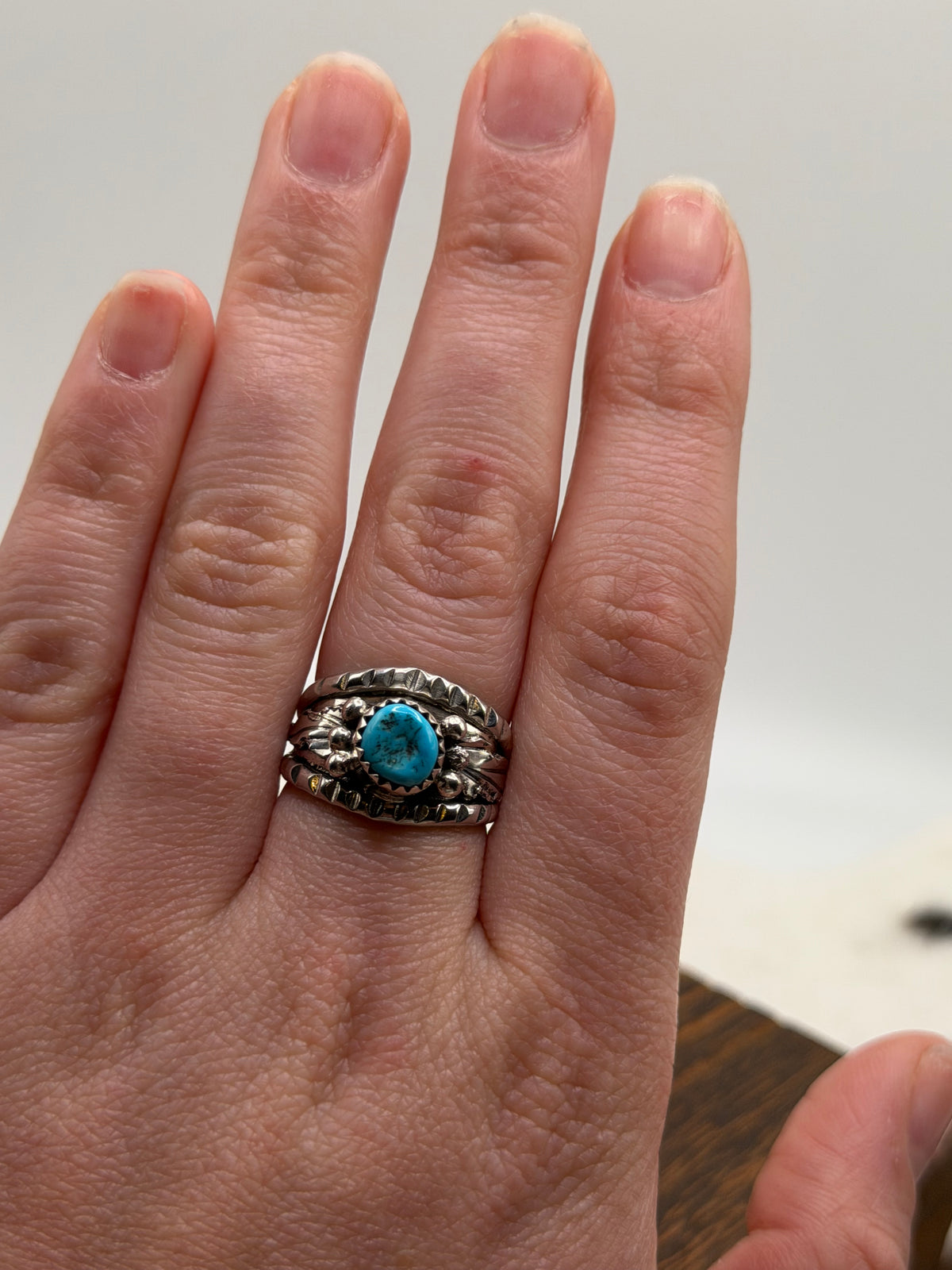 Navajo Handmade Kingman Band Ring by Jeanette Yazzie Size 6.25