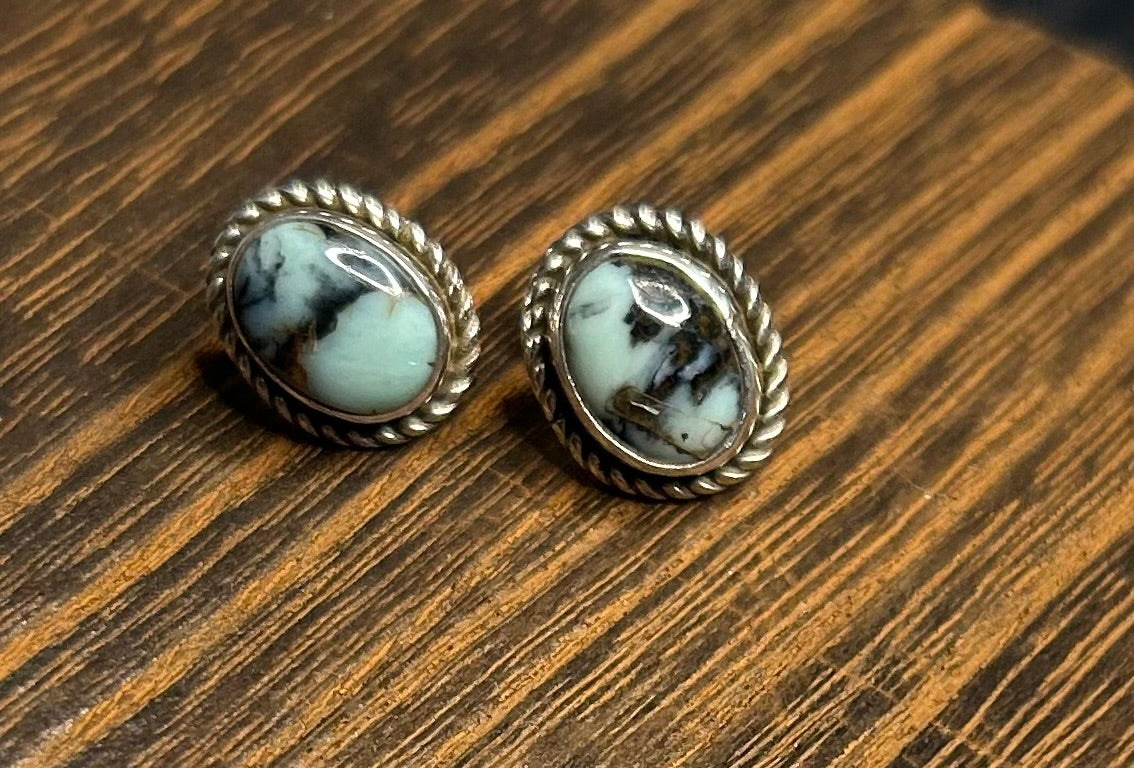 Navajo Handmade New lander Variscite Stud Earrings by Lee Sandoval
