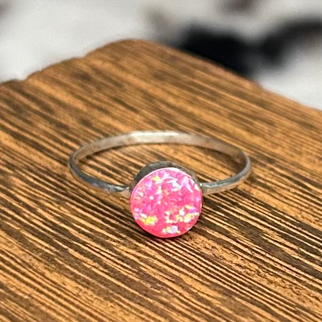 Zuni Handmade Round Pink Opal Ring by Richard and Trista Siow.