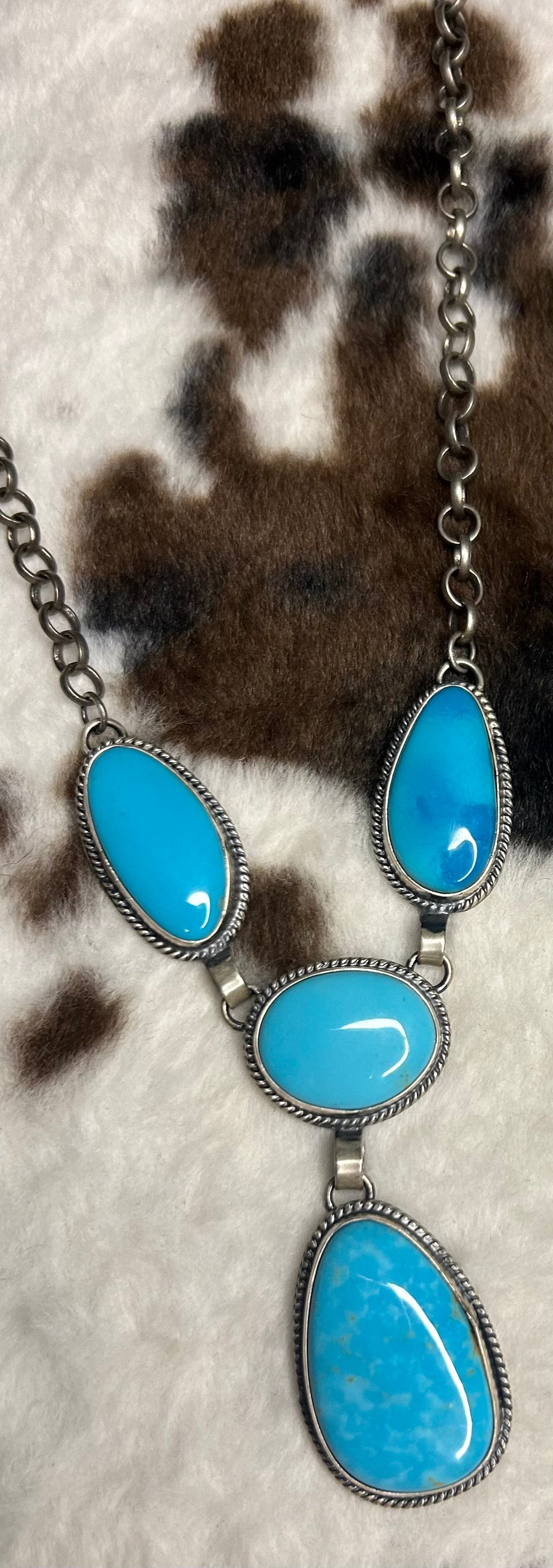 Navajo Handmade Armenian Turquoise Lariat Necklace by Mary Ellen Pease