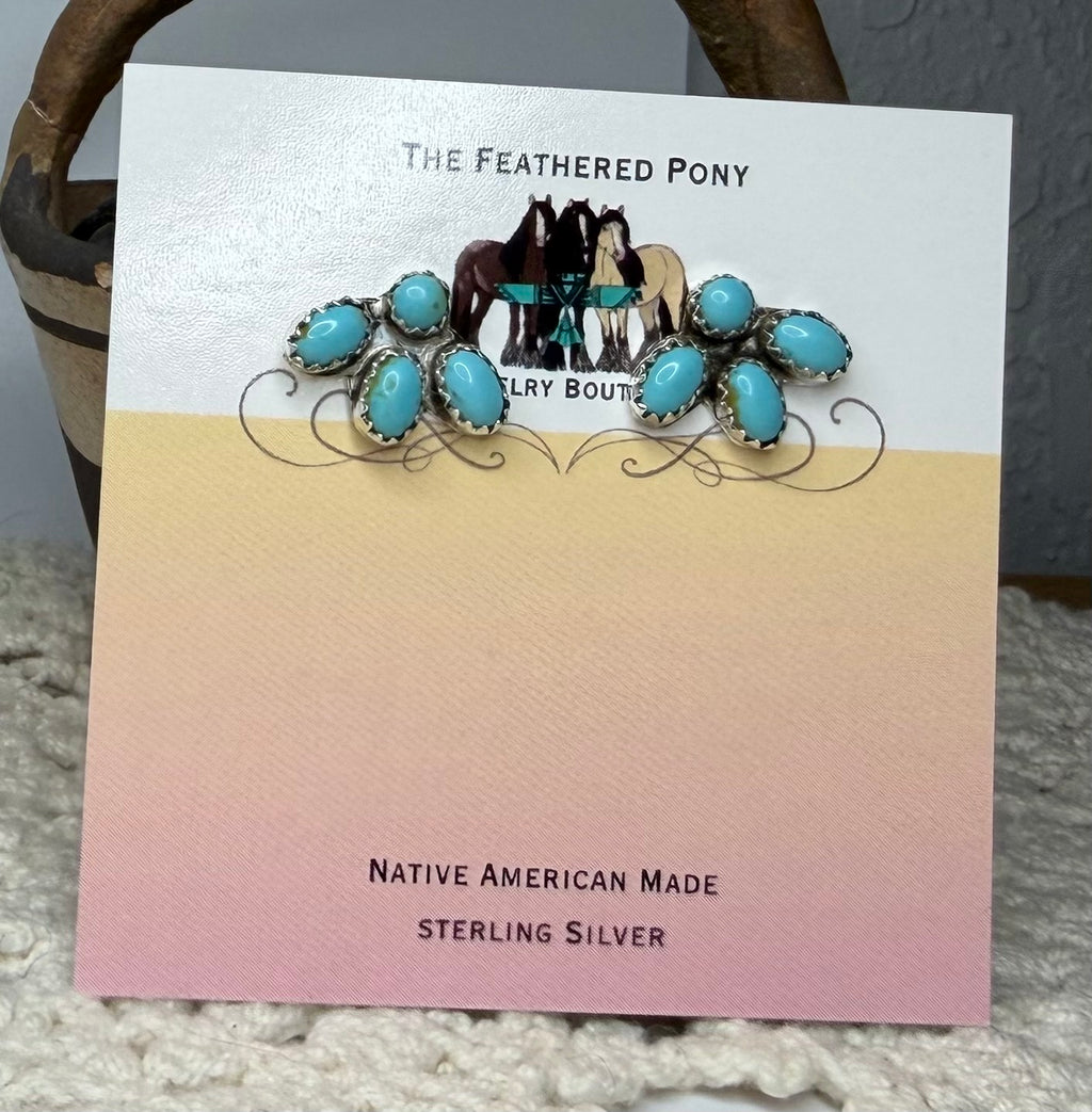 Navajo Handmade Kingman Half Cluster Earrings by Maxine Ramirez